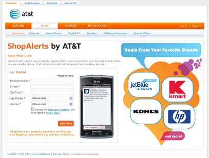 ShopAlerts by AT&T Registration Page